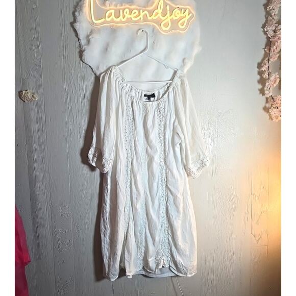 Lane Bryant Eyelet Shirt Dress 22 / 24 White Western Cottage Coquette Fairy - Picture 1 of 7